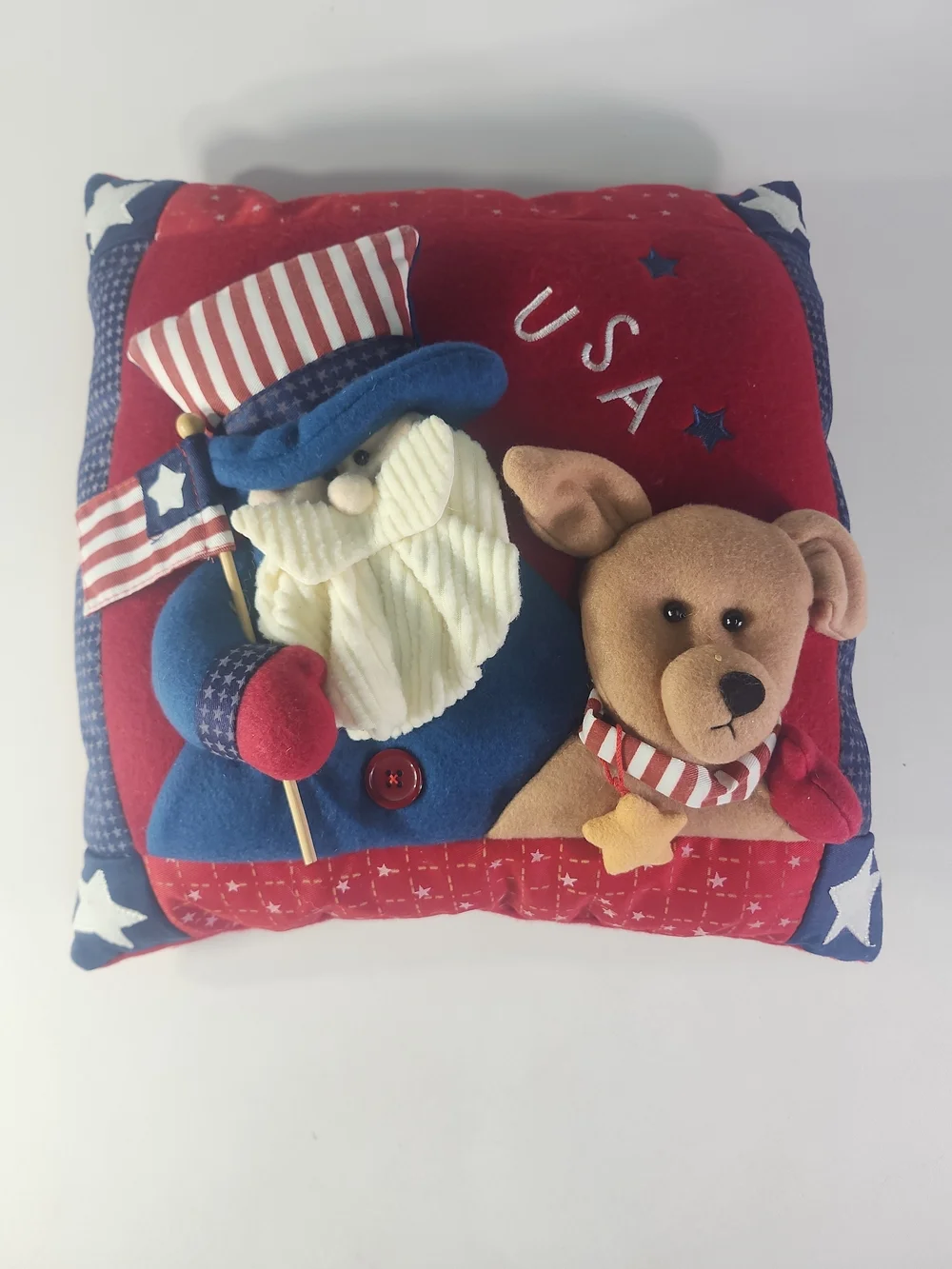 Patriotic USA Decorative Pillow with Uncle Sam and Patriotic Dog